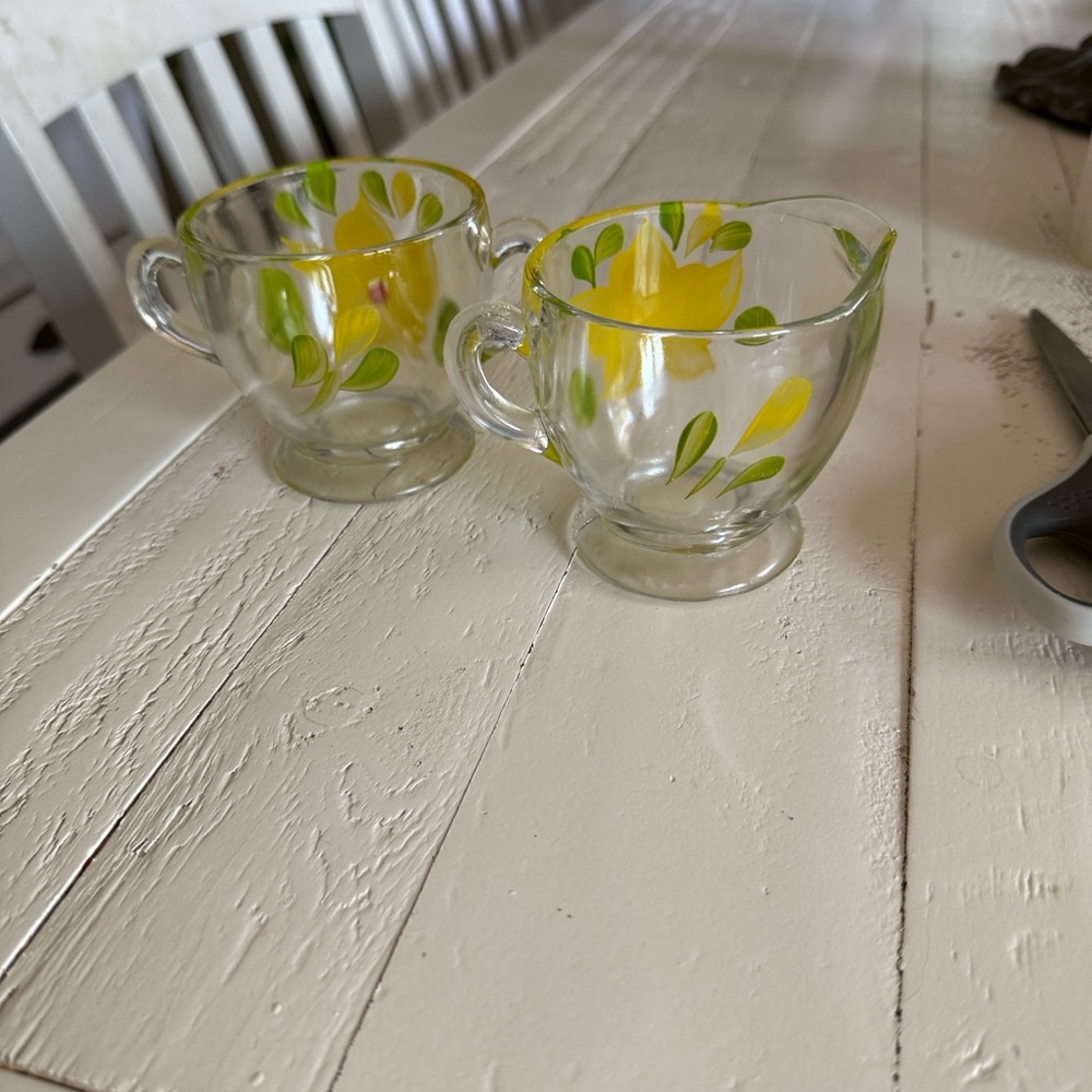 Vintage Bartlett Collins Sugar and Creamer Set, Hand Painted Yellow Flowers
